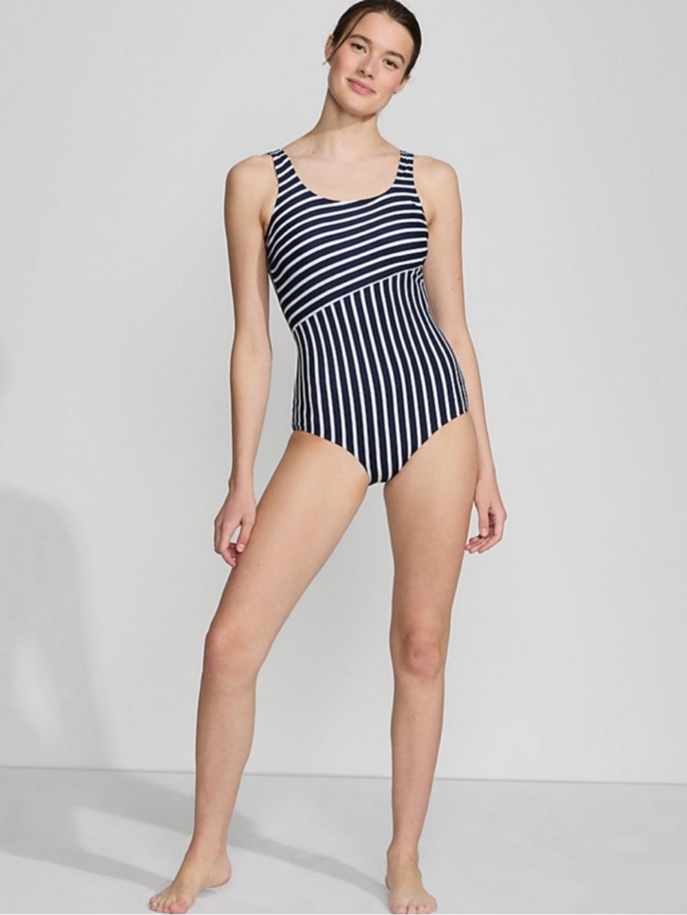NWT Lands' End Scoop Neck Tagless Nautical Striped One Piece Swimsuit